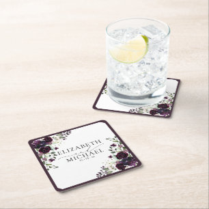 Plum Paars Mauve Floral Waterverf bruiloft Kartonnen Onderzetters