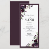 Plum Paars Mauve Floral Waterverf bruiloft Menu (Voorkant / Achterkant)