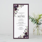 Plum Paars Mauve Floral Waterverf bruiloft Menu (Staand voorkant)
