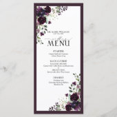 Plum Paars Mauve Floral Waterverf bruiloft Menu (Voorkant)
