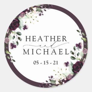 Plum Paars Mauve Floral Waterverf bruiloft Ronde Sticker