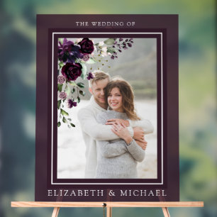 Plum Paars Mauve Floral Waterverf Foto bruiloft Acryl Bord