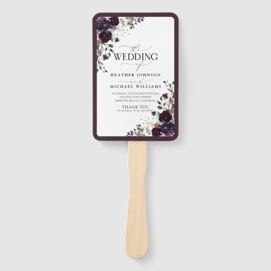 Plum Paars Mauve Floral Waterverf Programme Handwaaier (Voorkant)