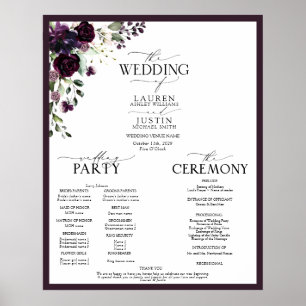 Plum Paars Mauve Floral Waterverf Programme Poster