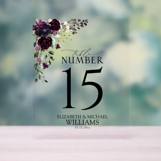 Plum Paars Mauve Floral Waterverf Reception Acryl Bord (Neutraal)