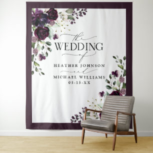 Plum Paars Mauve Floral Waterverf Weddenfoto Wandkleed