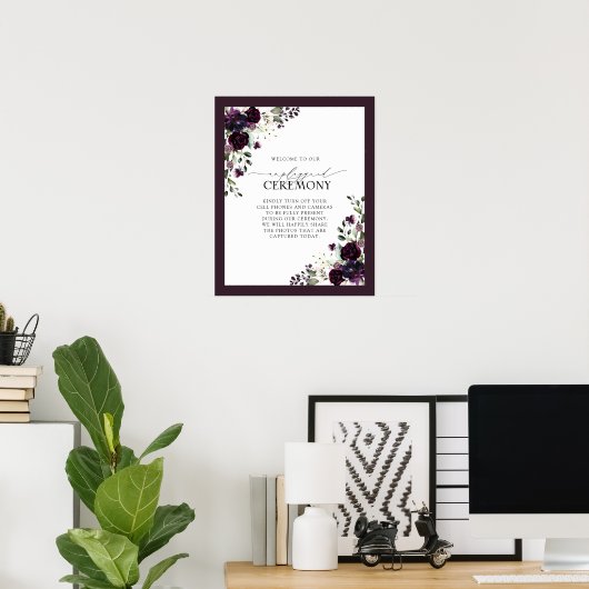 Plum Paars Mauve Floral Waterverf zonder stopconta Poster (Thuiskantoor)