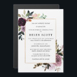 Plum Paars Mauve Pink Floral 70th Birthday Magnetische Uitnodiging<br><div class="desc">Elegant en chic DIY 70ste verjaardag sjabloon. Diep plum paars en lichter maken roze rozen creëer een prachtige florale constructie op een dun goudlijst. De grote variëteit aan bladeren en wijnstokken geeft het een modern botanisch vibe. Het is heel gemakkelijk om je verjaardagsdetails te vervangen voor die in de sjabloon....</div>