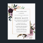 Plum Paars Mauve Pink Floral 80th Birthday Uitnodiging Briefkaart<br><div class="desc">Elegant en chic DIY 80ste verjaardag sjabloon. Diep plum paars en lichter maken roze rozen creëer een prachtige florale constructie op een dun goudlijst. De grote variëteit aan bladeren en wijnstokken geeft het een modern botanisch vibe. Het is heel gemakkelijk om je verjaardagsdetails te vervangen voor die in de sjabloon....</div>