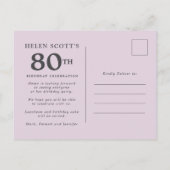 Plum Paars Mauve Pink Floral 80th Birthday Uitnodiging Briefkaart (Achterkant)