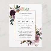 Plum Paars Mauve Pink Floral 80th Birthday Uitnodiging Briefkaart (Voorkant)