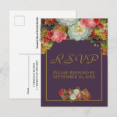 Plum Paars  najaar Floral Wedding RSVP Briefkaart (Voorkant / Achterkant)