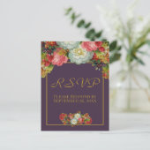 Plum Paars  najaar Floral Wedding RSVP Briefkaart (Staand voorkant)