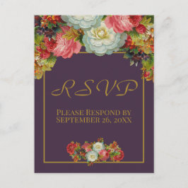 Plum Paars  najaar Floral Wedding RSVP Briefkaart
