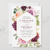 Plum paars & peach Gold lijst bruiloft uitnodiging (Voorkant)