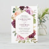 Plum paars & peach Gold lijst bruiloft uitnodiging (Staand voorkant)