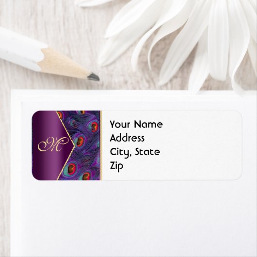 Plum Paars Peacock Address Label (Insitu)