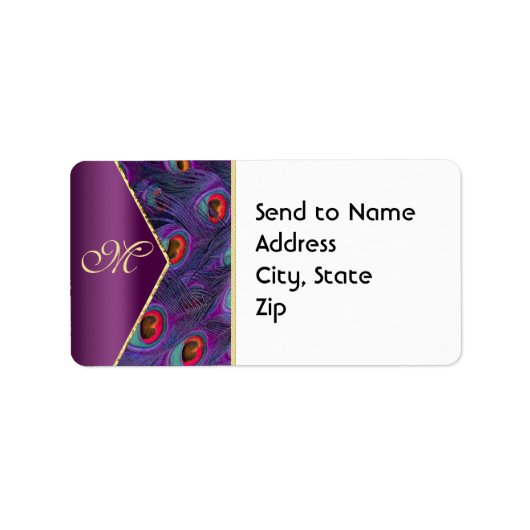 Plum Paars Peacock Monogram Adres Etiket (Voorkant)