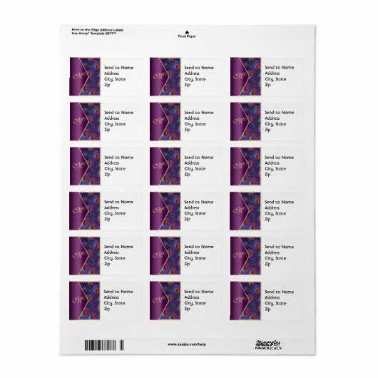 Plum Paars Peacock Monogram Adres Etiket (Full Sheet)