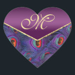 Plum Paars Peacock Monogram Envelope Seal Hart Sticker<br><div class="desc"></div>