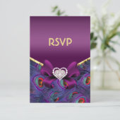 Plum Paars Peacock RSVP Kaartje (Staand voorkant)