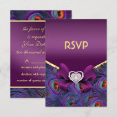 Plum Paars Peacock RSVP Kaartje (Voorkant / Achterkant)