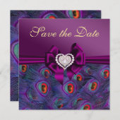 Plum Paars Peacock sparen de Datum Save The Date (Voorkant / Achterkant)