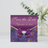 Plum Paars Peacock sparen de Datum Save The Date (Staand voorkant)