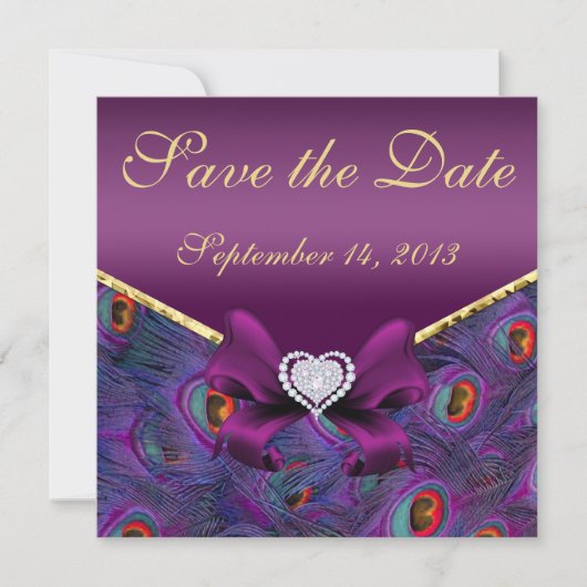 Plum Paars Peacock sparen de Datum Save The Date (Voorkant)