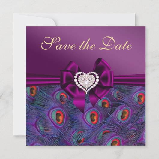 Plum Paars Peacock sparen de Datum Save The Date (Voorkant)