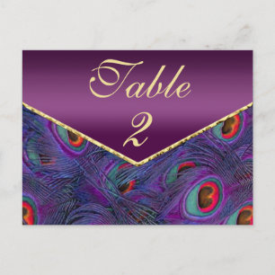 Plum Paars Peacock Table Number Card Briefkaart