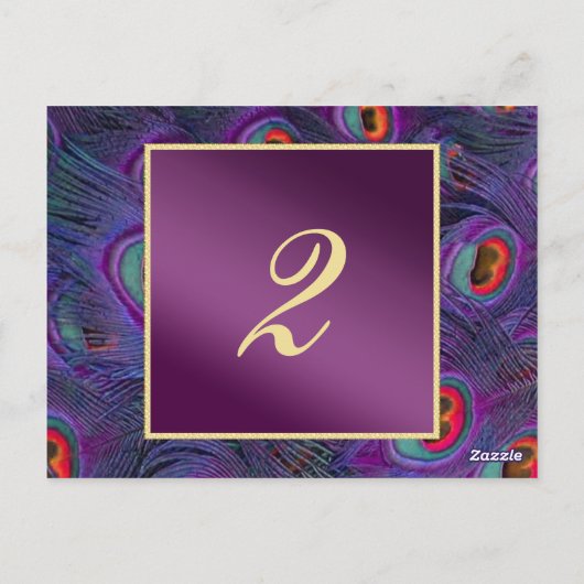 Plum Paars Peacock Table Number Kaart (Achterkant)