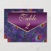 Plum Paars Peacock Table Number Kaart (Voorkant / Achterkant)
