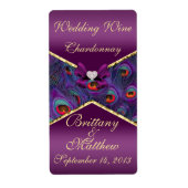 Plum Paars Peacock Weddenschap Wine Label (Voorkant)