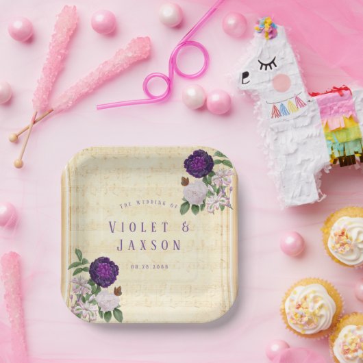 Plum Paars Peony  Musical Wedding Papieren Bordje (Feest)