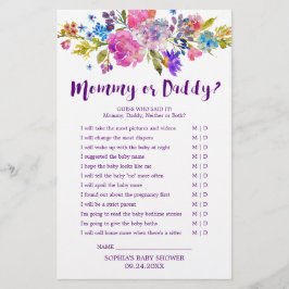 Plum Paars Pink & Blue Flower Mam or Dad Game Flyer