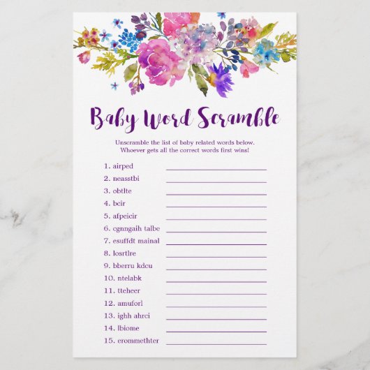 Plum Paars Pink & Blue Flower Mam or Dad Game Flyer (Achterkant)