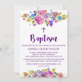 Plum Paars Pink & Blue Flowers Baptisme Kaart (Voorkant)
