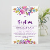 Plum Paars Pink & Blue Flowers Baptisme Kaart (Staand voorkant)