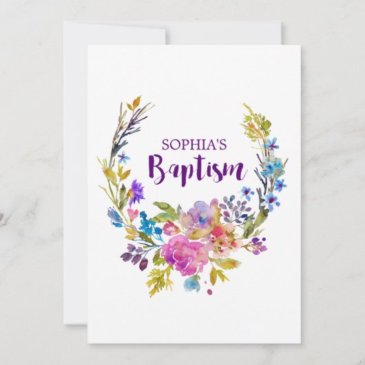 Plum Paars Pink & Blue Flowers Baptisme Kaart (Achterkant)