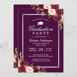 Plum Paars Red Floral Foto Gradual Party Kaart