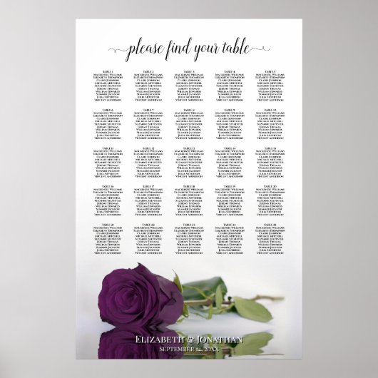 Plum Paars Roos 25 Table Wedding Seating Chart Poster (Voorkant)