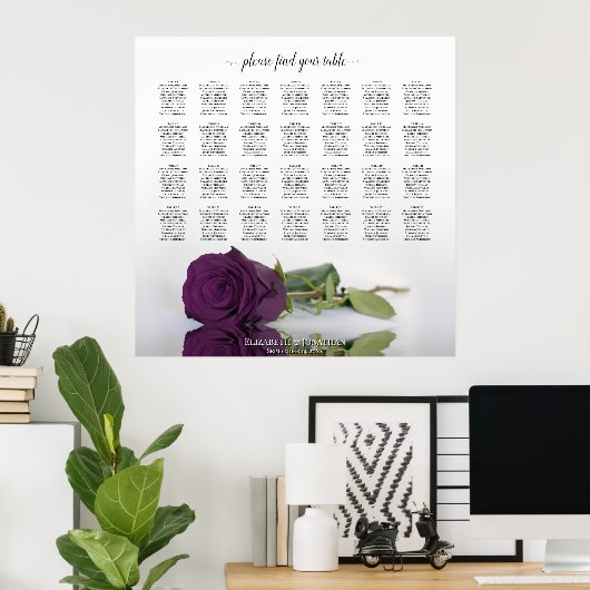 Plum Paars Roos 28 Table Wedding Seating Chart Poster (Thuiskantoor)