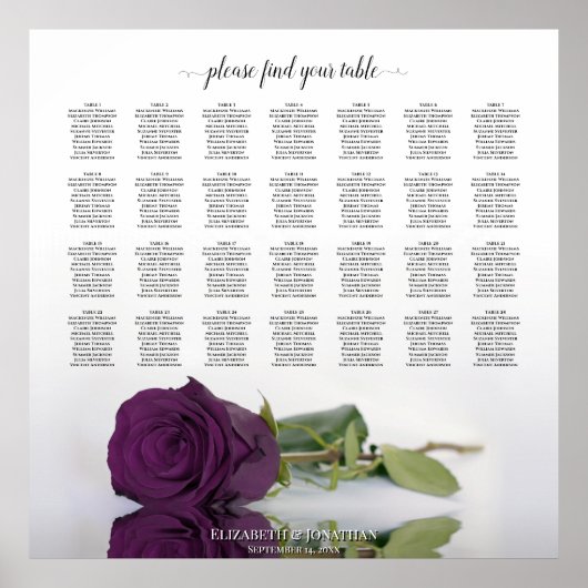 Plum Paars Roos 28 Table Wedding Seating Chart Poster (Voorkant)