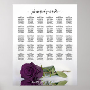 Plum Paars Roos 30 Table Wedding Seating Chart Poster