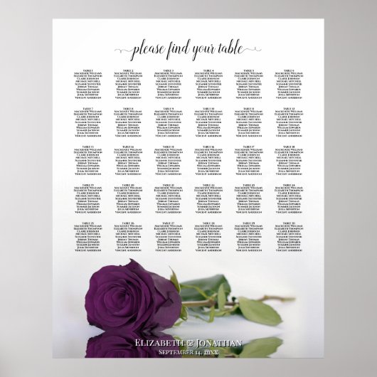 Plum Paars Roos 30 Table Wedding Seating Chart Poster (Voorkant)