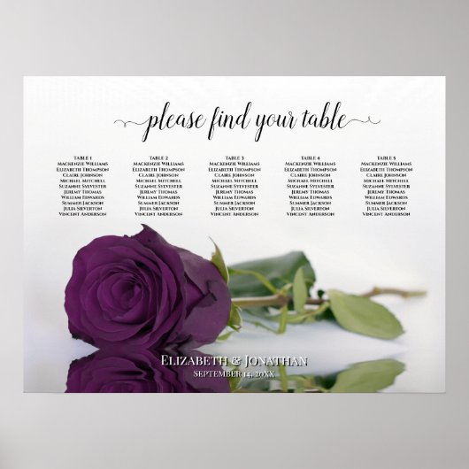Plum Paars Roos 5 Table Wedding Seding Chart Poster (Voorkant)