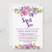 Plum Paars roze & Blue Flowers Sip en See Kaart (Voorkant)