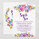 Plum Paars roze & Blue Flowers Sip en See Kaart (Voorkant / Achterkant)