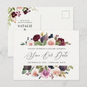 Plum paars, roze, burgundy + gig bruiloft briefkaart (Voorkant / Achterkant)